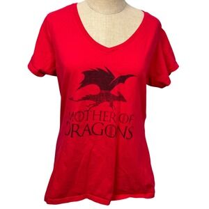Mother of Dragons Game of Thrones T Shirt Women L Red Black V Neck Targaryan HBO